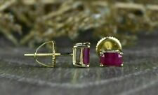 1CT Emerald Lab Created Ruby  Women's Stud Earring 14K Yellow Gold Plated #3