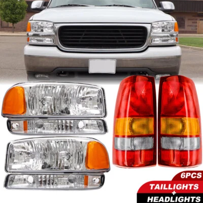 For 1999-2006 GMC Sierra 1500 2500 Chrome Projector Headlights+Tail Lights SET - Image 1 of 4
