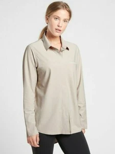 Athleta Urbanite Top Button Front LONG SLEEVE BEIGE PLUS SIZE 2X $119 - Picture 1 of 10