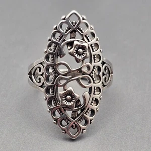 Vintage 925 Sterlingsilber filigran floral Statement Ring Größe 9 viktorianischer Stil - Bild 1 von 10