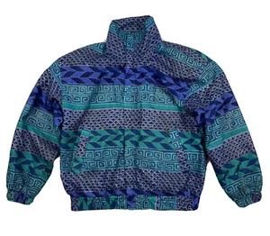 Chaqueta Rompevientos Colorida 100% Seda de Colección Kim Rogers Talla PS SP Geométrica Azteca - Imagen 1 de 7