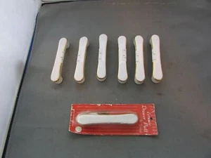 Retro VTG Set of (6) Ceramic 22K Gold Trim Drawer Handles 3" Towne Eaton NOS - Picture 1 of 8