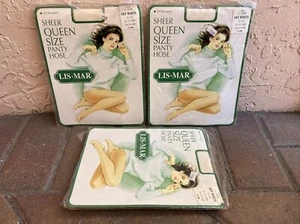 3 Packs LIS MAR Vintage OFF WHITE Nylon Sheer PANTYHOSE QUEEN Size Fits 1X-4X - Afbeelding 1 van 7