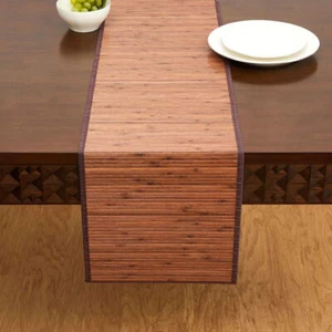 Wooden Runner Stripes 184 cm L x 33.5 cm W Brown - Picture 1 of 4