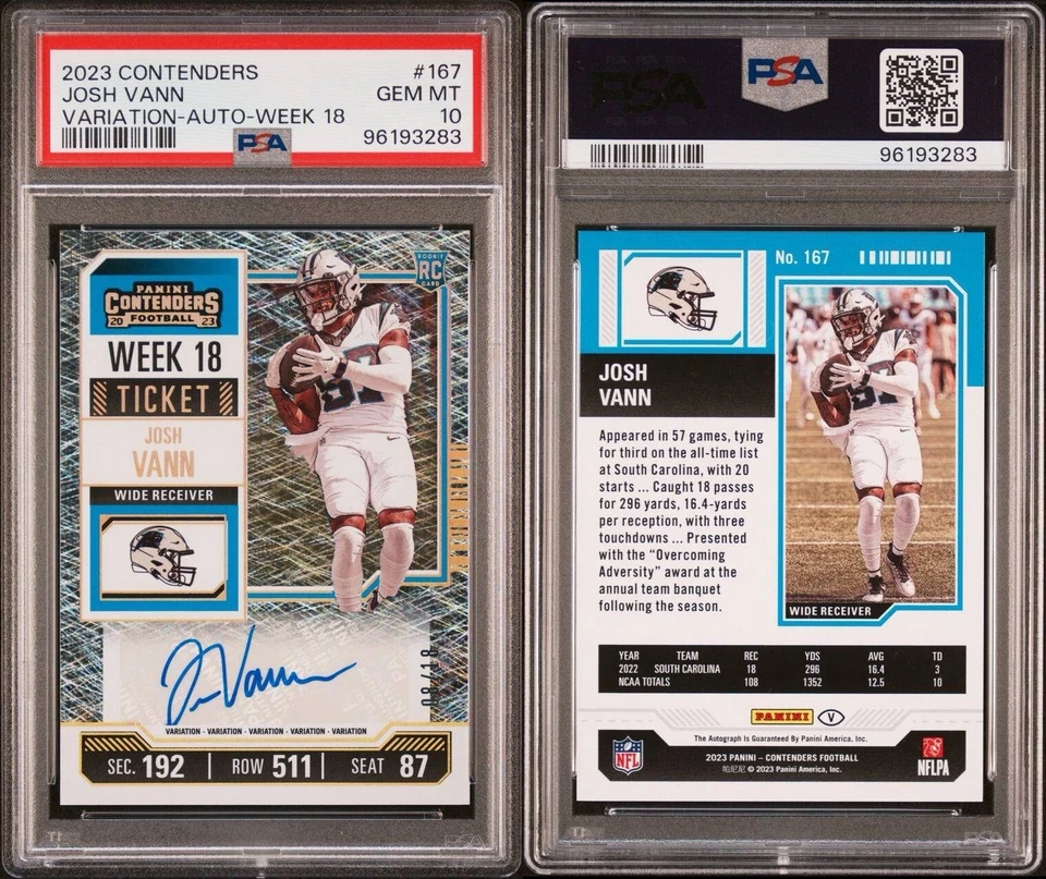 JOSH VANN 2023 Panini Contenders Week 18 Ticket Autograph 08/18 PSA 10 Gem Mint - Image 1 of 1