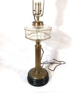 Antique Brass Glass Converted to Electric Column Table Lamp Victorian Embossed - Picture 1 of 11