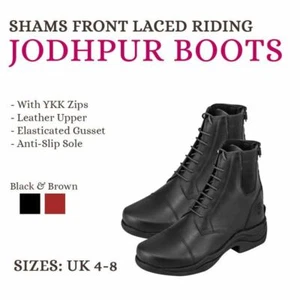 Sole Laced Jodhpur Yard 4-8 Brown Black Riding Boots Thick Rubber Back Zip Horse - Picture 1 of 1