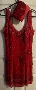 Vestido de Cóctel con Cuentas-Diseño Demetrioso-12-Rojo-100% Lentejuelas de Seda/& Bolso La Regale - Imagen 1 de 16