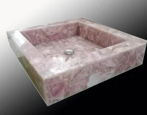 Bathroom Sink & Basin, Stone Sink, Rose Quartz Sink, Semi Precious Stone Decor - Picture 1 of 6