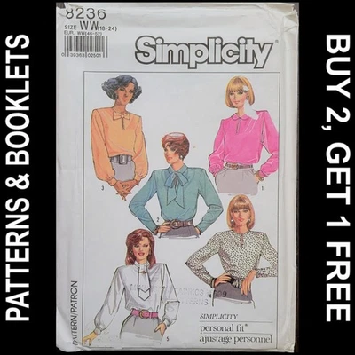 Blusa Vintage Simplicity Fácil de Costurar Padrão #8236 Tamanho 18-24 Sem Cortes - Imagem 1 de 4