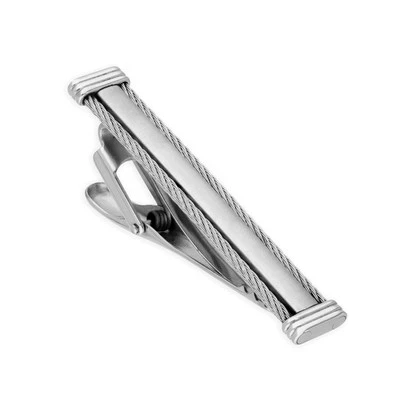 Roped Stainless Steel Lever Back Tie Slide with Engravable ID Plate - Image 1 of 2