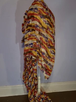 9 Yards Georgette W Metallic Gold Accents Swirling Art Deco Clouds Vtg Fabric - Image 1 of 4