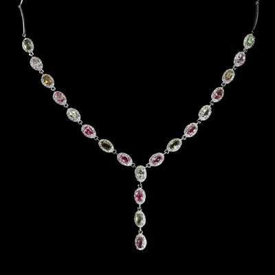 Collar de plata de ley 925 turmalina ovalada 5x3 mm joyas de piedras preciosas naturales 17 pulgadas Foto 1 de 4