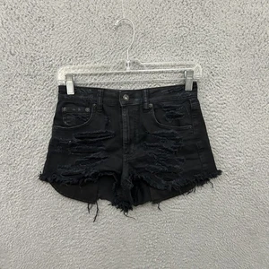 Pantaloncini jeans American Eagle donna taglia 00 blu lavaggio medio tagli invecchiati - Foto 1 di 12