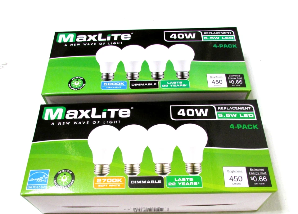 2 4 pacotes Maxlite 49 watts 5,5 LED 5000K reguláveis últimos 22 anos lâmpadas leves - Imagem 1 de 1