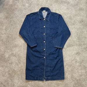 Vintage Carlyle Women’s Denim Trench Coat Sz M Blue Long Sleeve Button Up USA - Picture 1 of 7