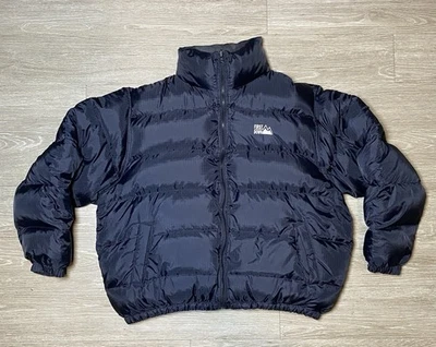 Men Size 2XL Vintage First Down Puffer Jacket Blk/Gray Reversible HeavyDuty Coat - Image 1 of 4