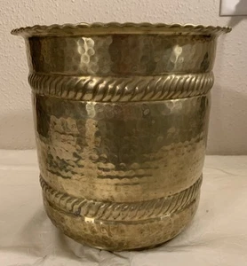 Vintage Hammered Brass Planter Flower Pot MCM 10” - 10.25” - Picture 1 of 15