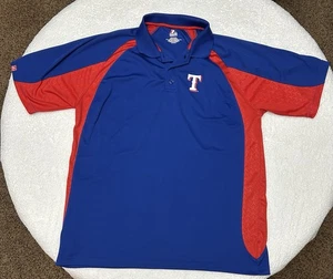 MLB Texas Rangers Men’s XL Blue/Red Polo Majestic Brand With Logo - Picture 1 of 14