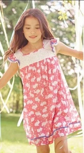 Mini Boden Dress Girls 6-7 Floral Rabbit Print Ruffle Sleeve Easter Summer Cute - Picture 1 of 11