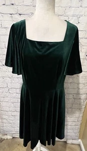 Zapaka Green Velvet Square neck A Line Holiday Party Dress Size XL - Picture 1 of 9