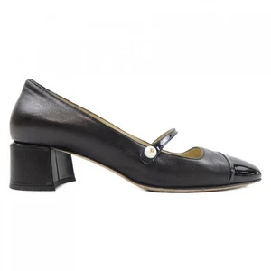 Decolte JIMMY CHOO taglia 38 ELISA45 tacco grosso punta quadrata cinturino pelle nero - Foto 1 di 6