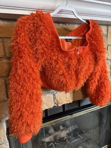 Inc Orange Furry Jacket Cropped Medium Juniors - Picture 1 of 4