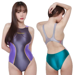 LEOHEX Women's Oil Shiny Swimwear One Piece Sleeveless Swimsuit Bathing Leotard - Picture 1 of 18