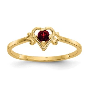14k Yellow Gold Garnet Birthstone Heart Ring Size 7 - Picture 1 of 4