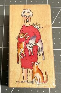 All Night Media~Janet Cleland~Gladys with Cats~Crazy Cat Lady Rubber Stamp