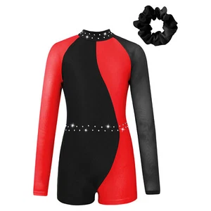 Girls Dancewear Gymnastics Outfits Competition Dance Set Mock Neck Headwear - Picture 1 of 54