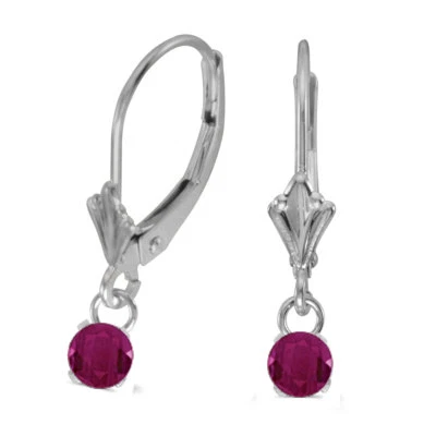 14k White Gold 5mm Round Genuine Ruby Lever-back Earrings - Image 1 of 3