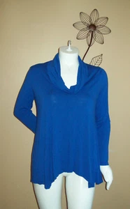 Medium GB New York Blue scoop neck high low long sleeve Top - Picture 1 of 3