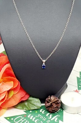 EFFY Simulated Sapphire Blue Crystal Pendant Necklace Silver-tone Chain  - Image 1 of 4