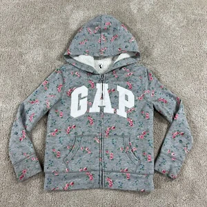 Gap Kids Hoodie Sweater Girls M 8 Gray Long Sleeve Logo Full Zip Sherpa Lining - Picture 1 of 6