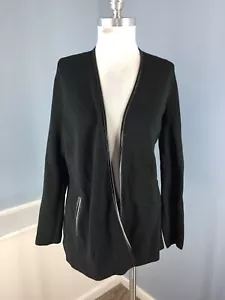 Talbots Strickjacke Damen Plus 1X schwarz Kunstlederbesatz Taschen vorne offen - Bild 1 von 20