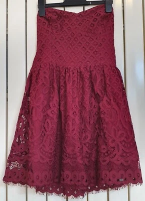 Mini Vestido Patinador SUPERDRY Granate Bandeau Sin Mangas Encaje Años 50 Forrado Pequeño Foto 1 de 4