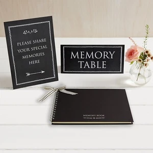 ANGEL & DOVE A5 Funeral Memory Book & 2 Signs Set (Black) - Condolence, Memorial - Picture 1 of 8