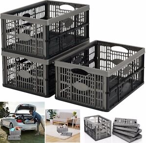 32 Litre Collapsible Plastic Storage Crate Box Stackable Home Office Garage Car