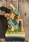 La Pieta Statue Vintage Chalkware Our Sorrowful Mother Hand Painted 13”