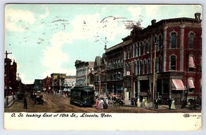 Lincoln Nebraska O Street looking East of 10th St Railway Trolleys Postcard D275 - Picture 1 of 2