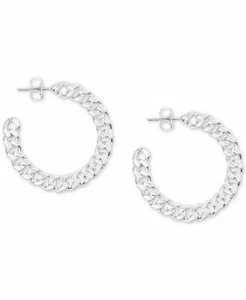 Lucky Brand Silver-Tone Medium Chain Link Open Hoop Earrings, 1.13" - Picture 1 of 1