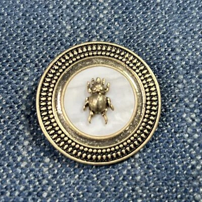LIA SOPHIA Pendant/Brooch Round Mother Of Pearl Beetle Gold Tone Design Frame - Image 1 of 4