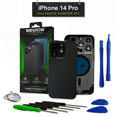 Backcover für iPhone 14 Pro Schwarz Gehäuse Rückseite Glas Frame Housing SEIDOS