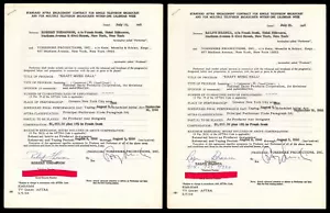 1968 BOBBY THOMSON/RALPH BRANCA SIGNED TV CONTRACTS “SHOT HEARD ROUND WORLD” JSA - Picture 1 of 5