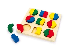 PUZZLE di legno, cm 16x16x3, nove coppie compongono cerchi, quadrati, esagoni - Picture 1 of 1