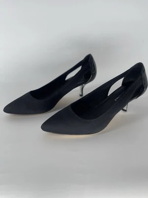 Donald J Pliner Gaio 黑色绉纱侧镂空小猫高跟鞋 7 1/2 码 — 第 1/4 张图片