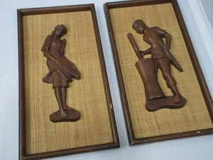 Paar MCM Witco Stil geschnitztes Teakholz polynesisches Tiki Wandbild - Bild 1 von 24