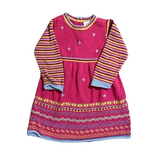 Hanna Andersson Knit Fairisle And Stripe Sweater Dress Pink Sz 3T - Picture 1 of 11