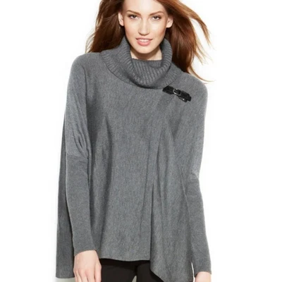 Suéter feminino Calvin Klein tamanho G/XL cinza gola alta com fivela de couro - Imagem 1 de 4